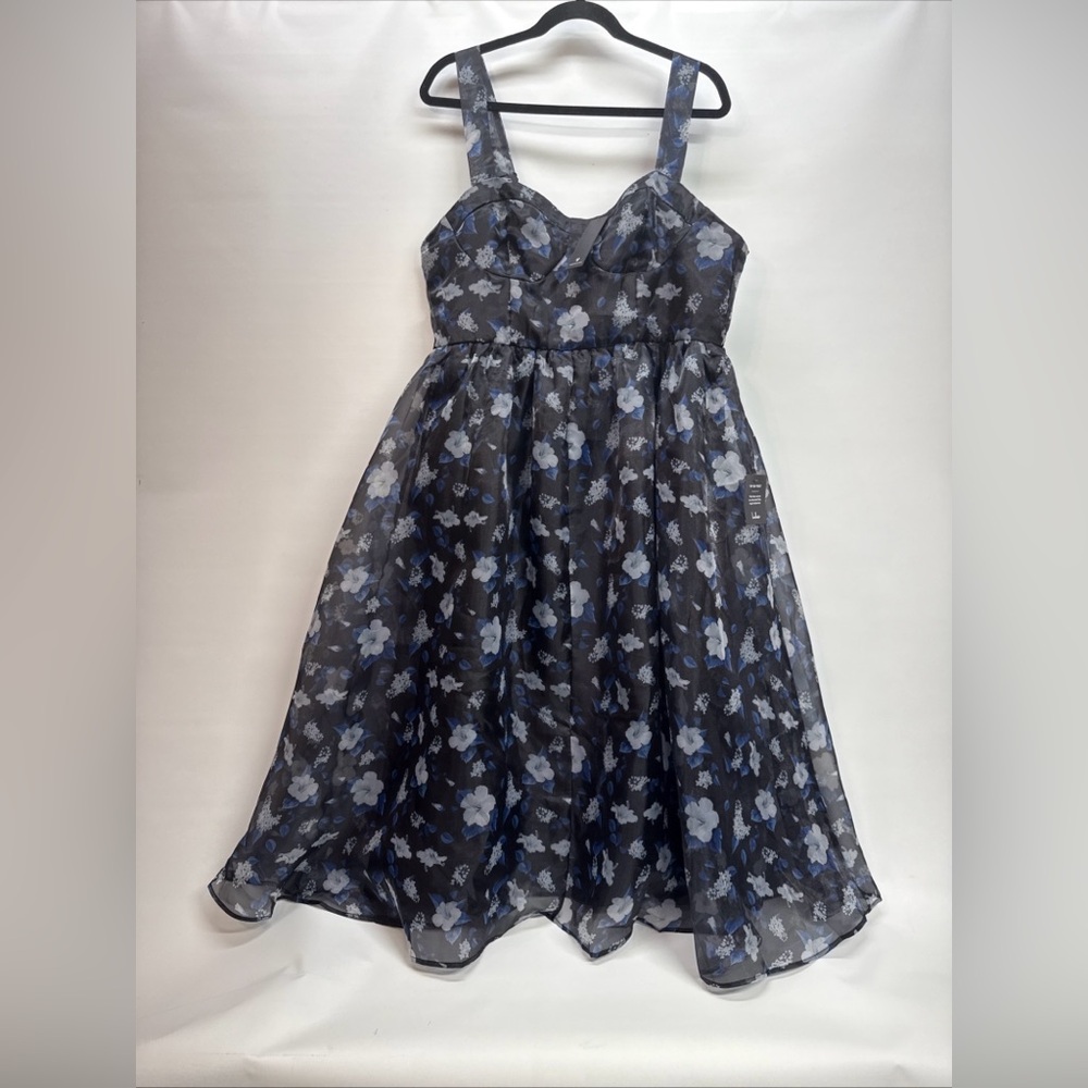 NWT Lulus Delightful Look Black Floral Print Bustier Midi Skater Dress Sz‎ XXL - Picture 4 of 16